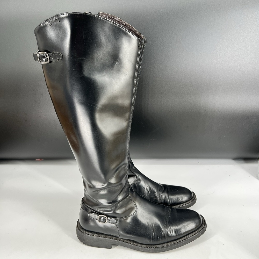 Camper Knee High Black Leather Women's Boots Size 8.5 Made In Spain